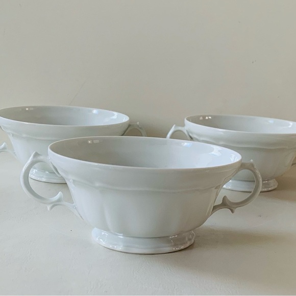Vintage Limoges Union Limousine France White Cream Soup Cups 3 - Picture 3 of 12